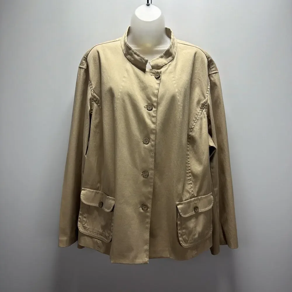Sigrid Olsen Khaki Utility Safari Jacket Cotton Stretch Blazer Womens Plus Sz 24